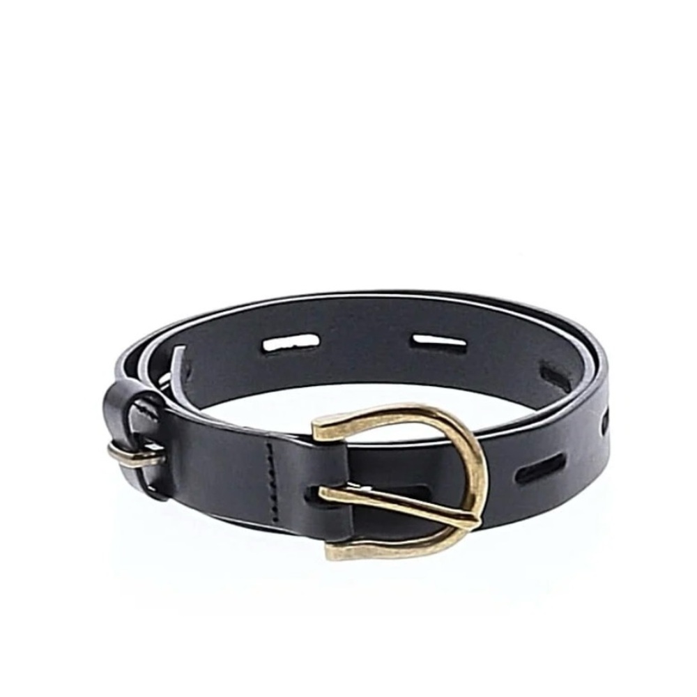Madewell Black Leather Belt with Gold Buckle